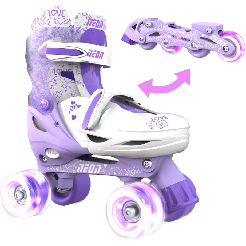 4 Adjustable Sizes Roller Skates Light Up Wheels for Girls Boys Kids and Quads (12-2 US)