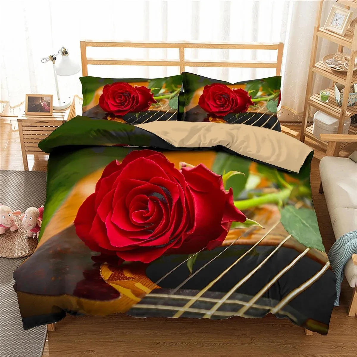 Rose Duvet Cover Floral Bouquet Botanical Comforter Cover Romantic Flower Bedding Set Valentine's Day Couple Lover Room Decor