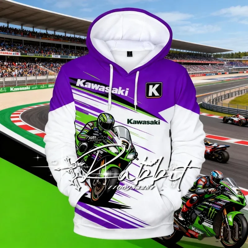 2025 nouveau automne/hiver Kawasaki Racing Team moto course mode rétro sweat à capuche chaud hommes décontracté sweat à capuche ample