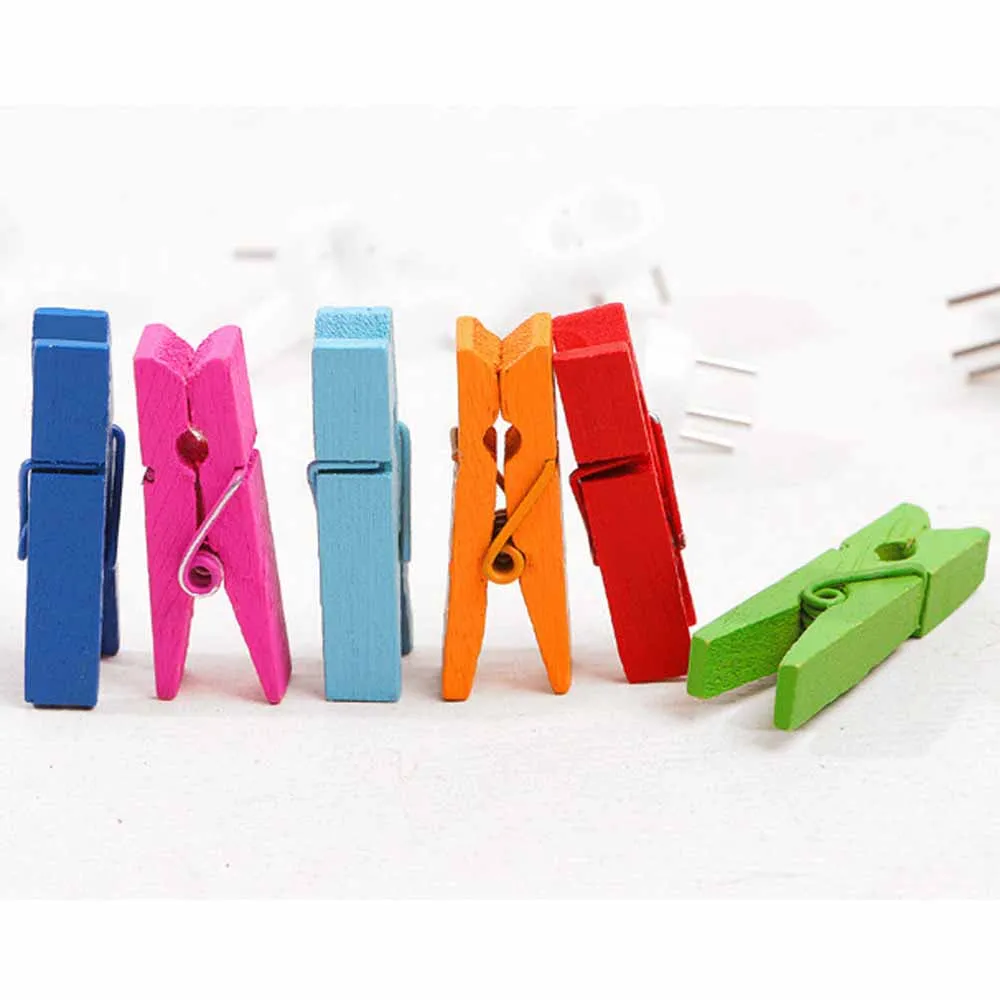 35x7mm/set 20pcs Wooden Colored Photo Clips Memo Paper Peg Clothespin DIY Stationery Christmas Wedding Party Craft Home Decor