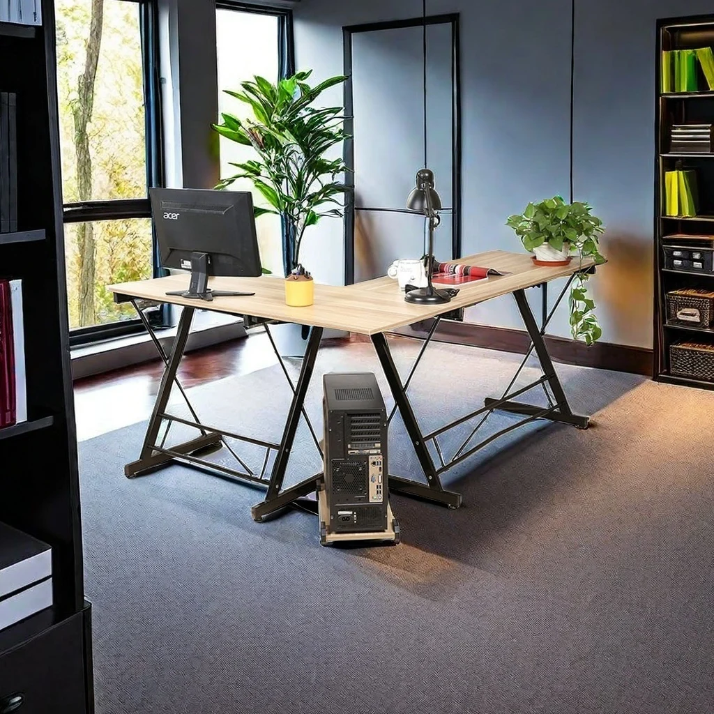 Modern Home Office Furniture Black Laptop Computer Desk Workstation L Shaped Table