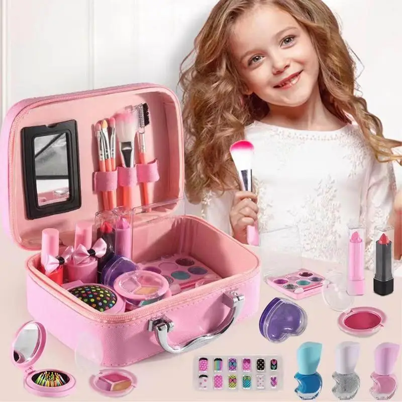 Pretend Makeup Kit com batom e escova para crianças, Lavável Cosmetic Toy Set, Kids Gift