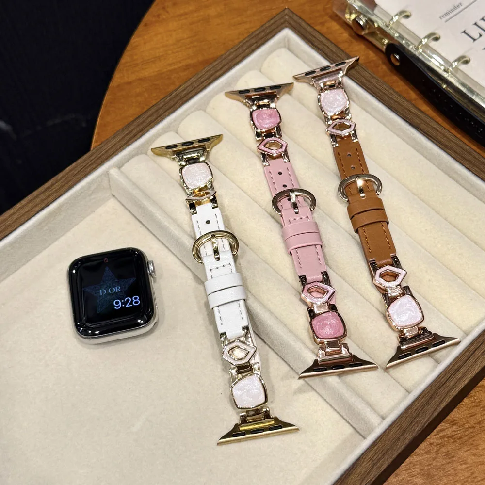 حزام جلدي نحيف لساعة أبل 41 مللي متر 40 مللي متر 38 10 46 مللي متر 42 مللي متر شريط معدني غراء لـ Iwatch 9 8 7 6 5 4 SE 45 مللي متر 44 مللي متر Ultra 49 مللي متر