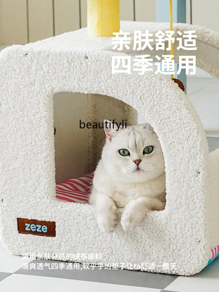 Cat Nest Warm Closed Cat House Scratching Post Integrated Soft Breathable Pet Bed Villa