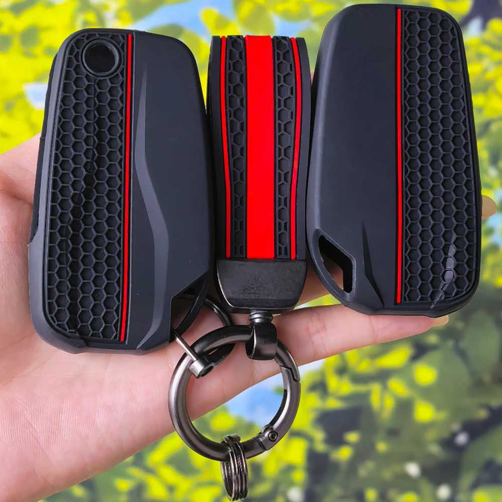 Precise‑Cut Honeycomb‑Grip Silicone Key Protector with Keychain for DUCATI Multistrada V2 V2S V4 V4S Flexible Remote Shell