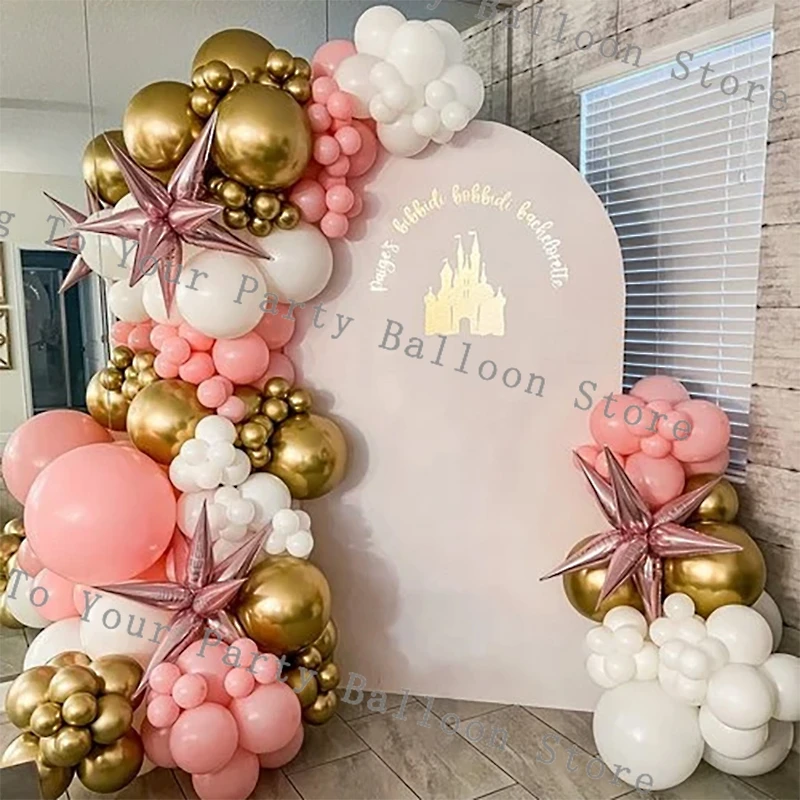 Dekoracja ślubna Balony Girlanda Łuk Maca Różowe Białe Konfetti Balon Dziewczyna Urodziny Party Baby Shower Decor Rocznica Globo