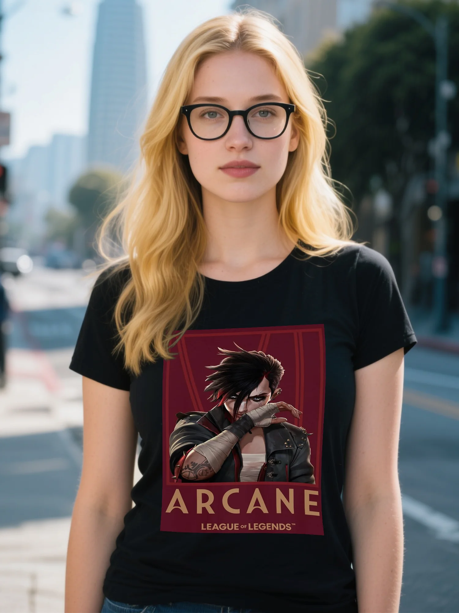 

Черная женская футболка премиум-класса с рисунком — уличная одежда High Street