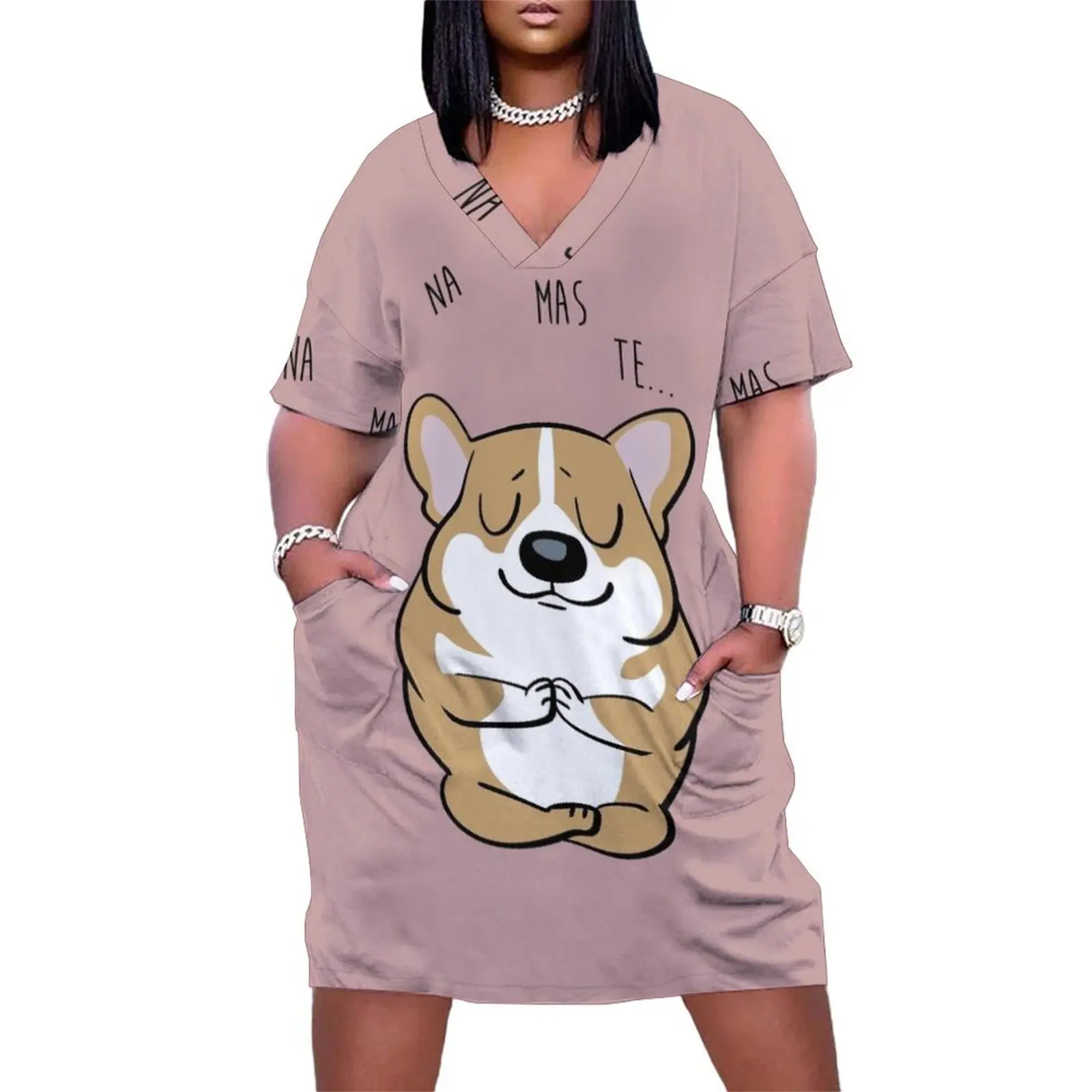 NAMASTE Corgi Vestido de bolso solto vestido elegante vestido feminino vestidos de festa vestidos de noite femininos luxo 2025