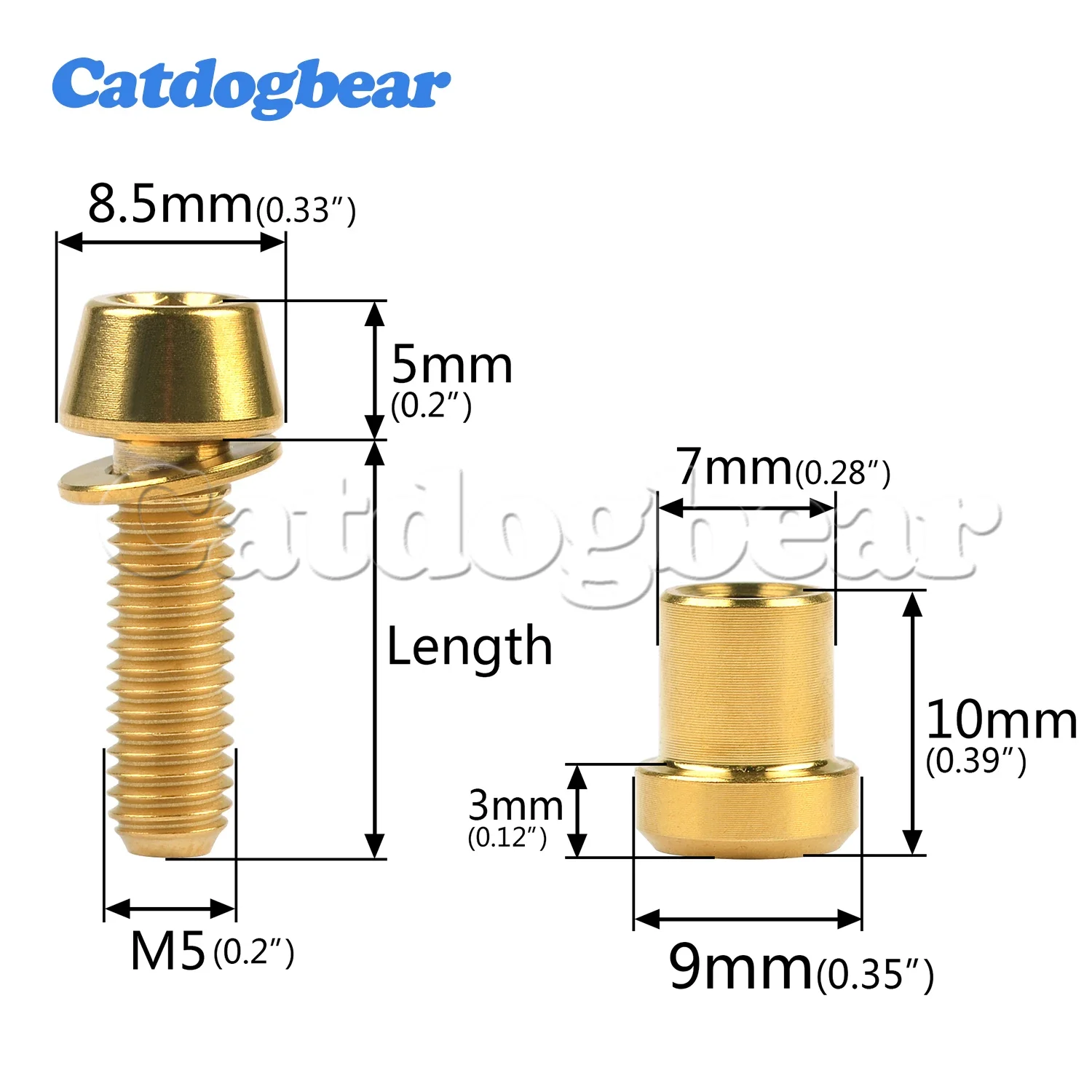 Catdogbear Titanium Bolt M5x16/18/20mm Hexagon Socket Screw With Washer + M5 Titanium Nut for 3t Carbon Fiber Fork Lock