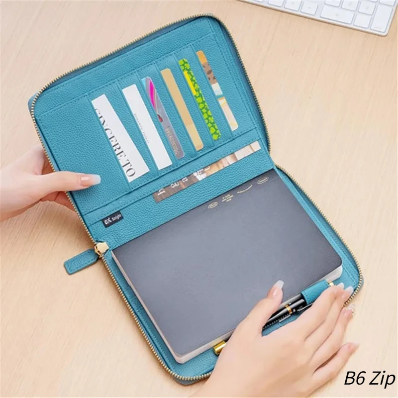 ox-knight-b6-zip-cover-with-top-pocket-cowhide-planner-zipper-genuine-pebbled-grain-notebook-organizer-agenda-journal-diary
