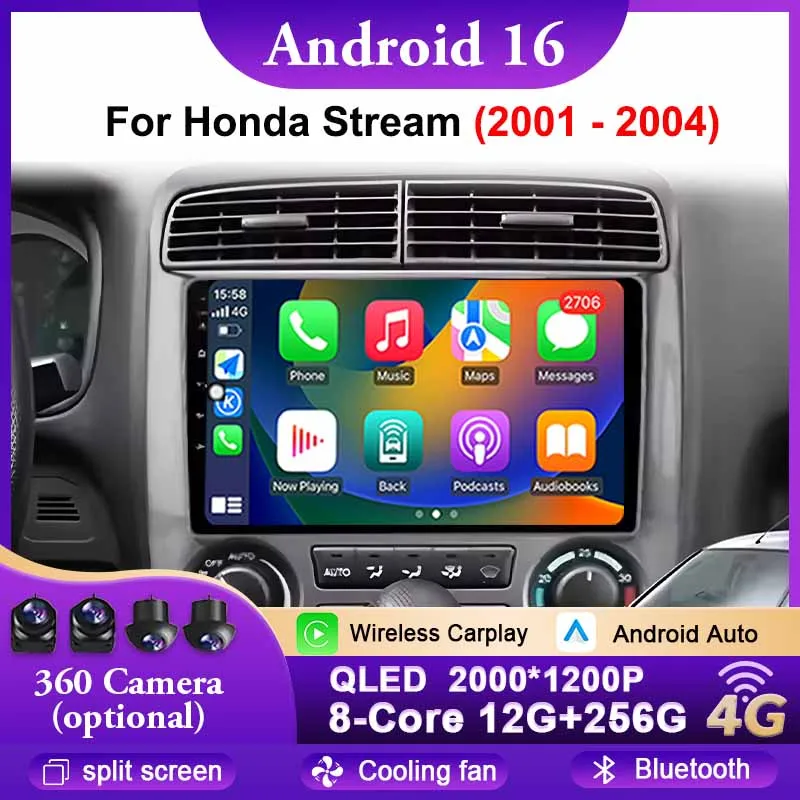 

For Honda Stream 2001-2004 Android 16 BT CarPlay Auto Car Radio 4G WIFI Multimedia Video Player GPS stereo Head Unit DSP