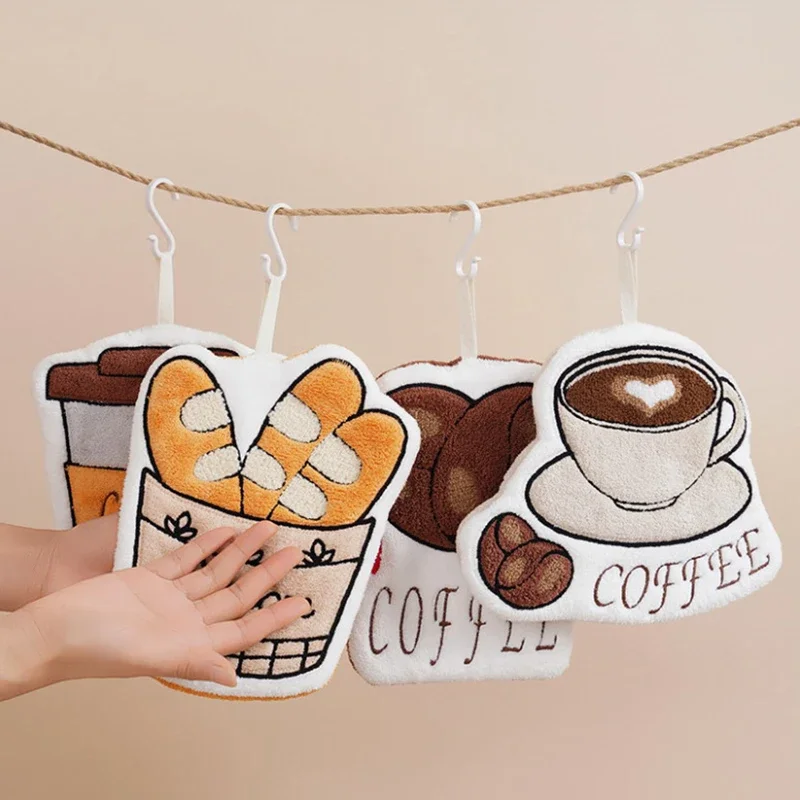Bathroom Cloth Cartoon Hand Towels Hand Absorbent Hand Cloth  For Kitchen Convenient Hanging Towel For