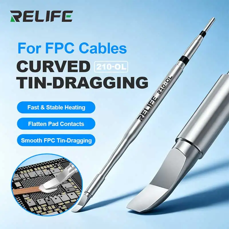 RELIFE 210-OL Curved Drag Soldering Tip Nano Plating for Phone Board PCB FPC Cables for 210 Series Handle Maintenance Tools
