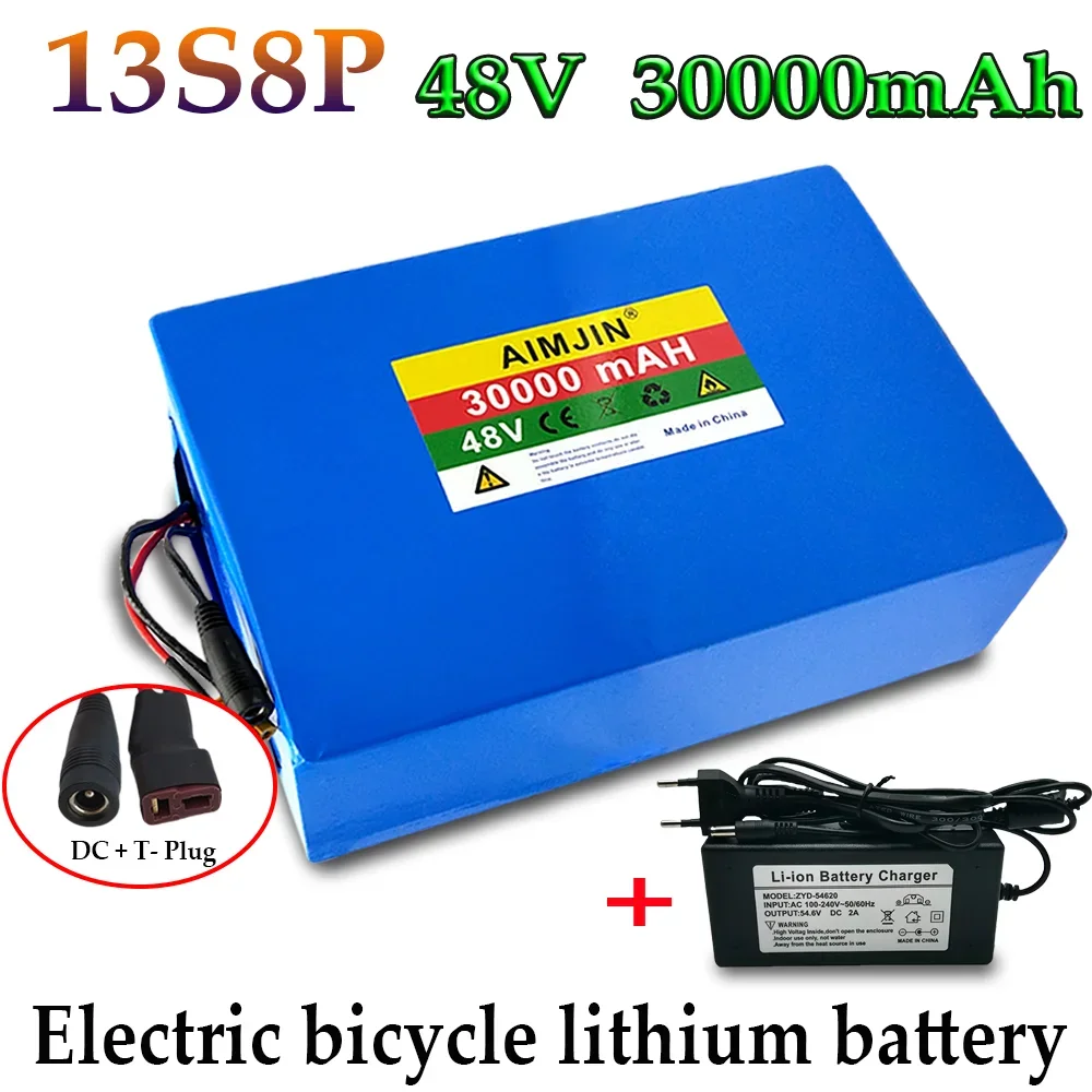 

48V 30000mAh Iithium Battery 18650 13S8P 1000W Battery 50A BMS T-Plug with charger