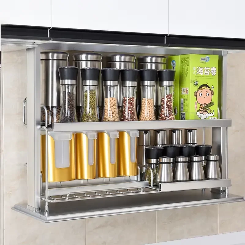 Kitchen Wall Cabinet Two Tier Automatic System Plate and Bowl Organizer Kitchen Accessories