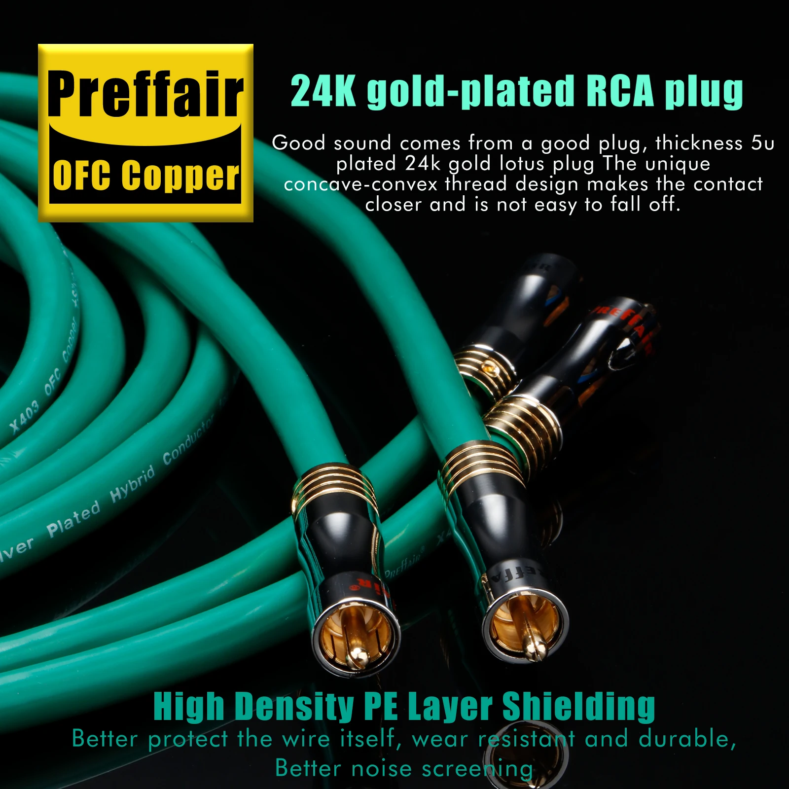 Preffair X403R1703 RCA Interconnect Cables 99.998% Silver Plated Pure Copper HiFi Audio Cables for AMP/DAC/CD/Mixer-1 Pair