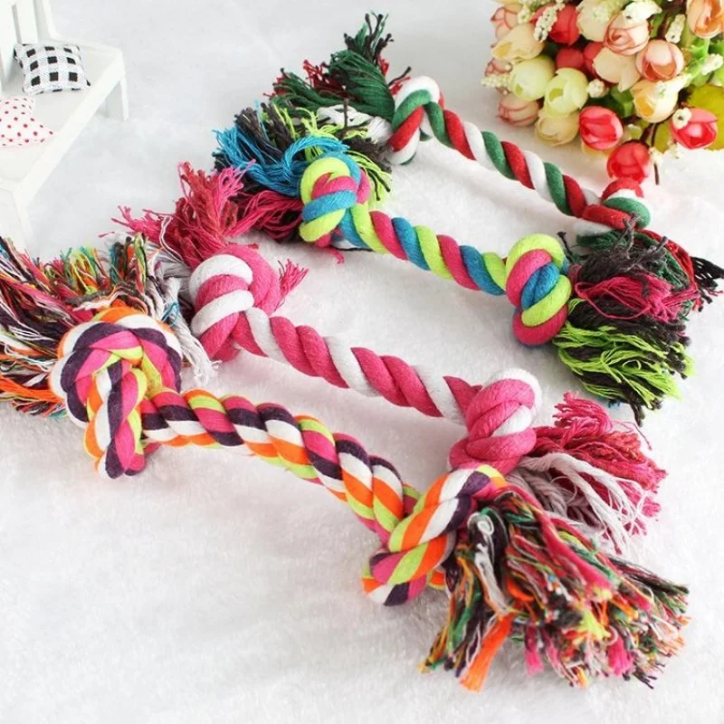 Bite Resistant Teeth Cleaning Double Knot Cotton Rope Interactive Pet Toy Random Color Dog Cat Puppy Chew Supplies