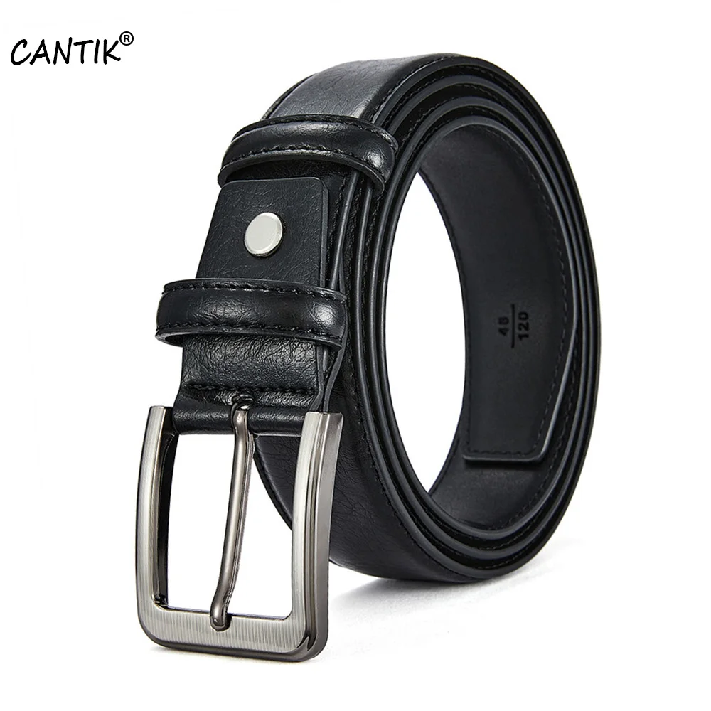 

CANTIK Simple Design Quality Real Genuine Leather Belts Retro Alloy Pin Buckle Metal Jeans Male Accessories 3.3cm Width