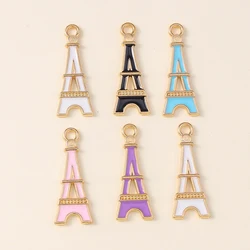 Leslie 10pcs 24*9mm Lovely Enamel Colorful Eiffel Tower Charms for Jewelry Making DIY Necklace Earring Pendants Accessories