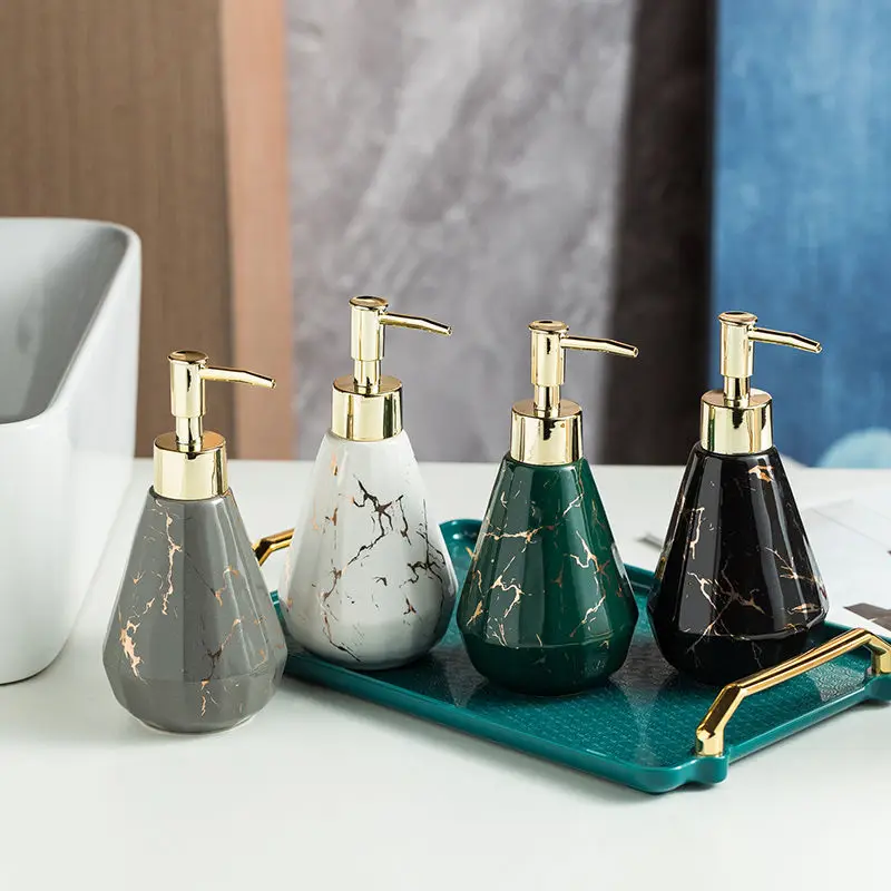 Simple Ceramic Diamond Storage Bottle Marbled Lotion Shampoo Storage Bottle Soap Liquid Container Bathroom Ornament Accessories