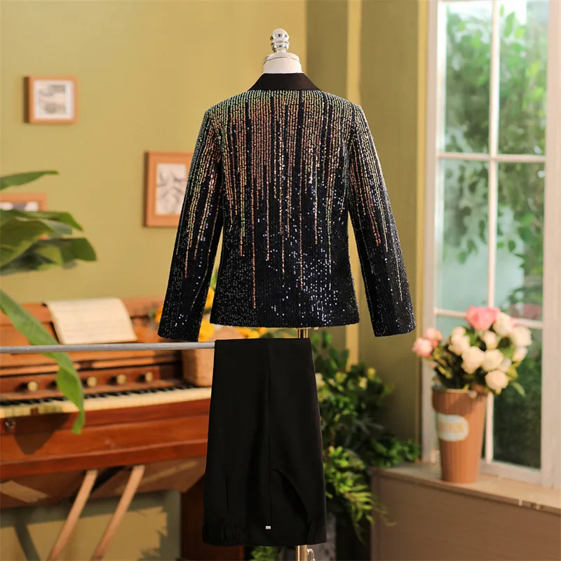 New Children's Sequins Prom Suits Wedding Birthday Party Host Piano Performs a Walk Show Tuxedo Boys Blazer Sets A4103 Vestidos