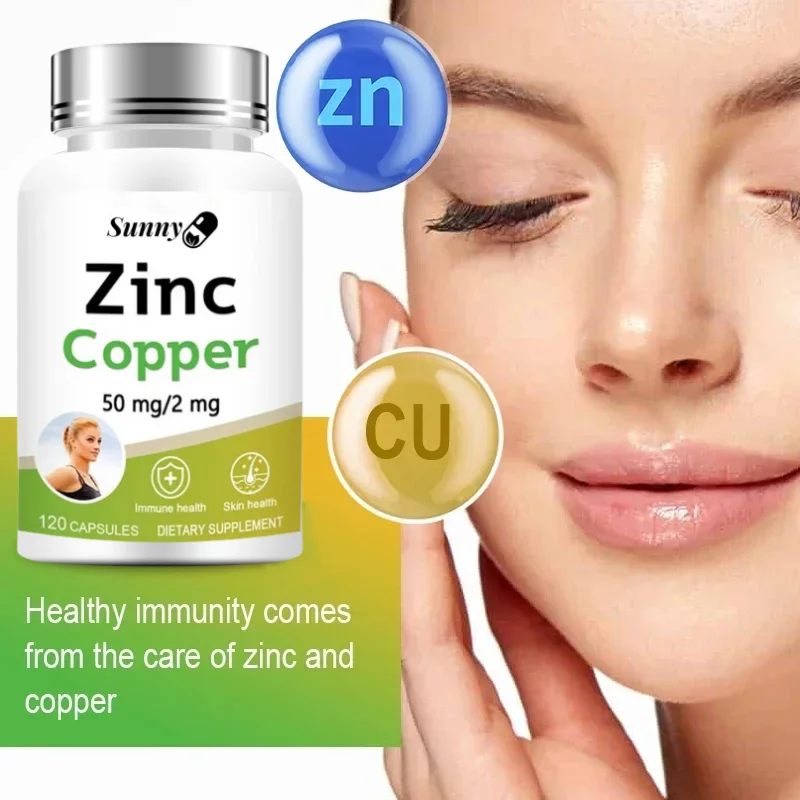 Zinc and Copper Dietary Supplement, 120 Capsules, Mineral and Antioxidant Supplement, Immunity and Mood, Supports Skin Health