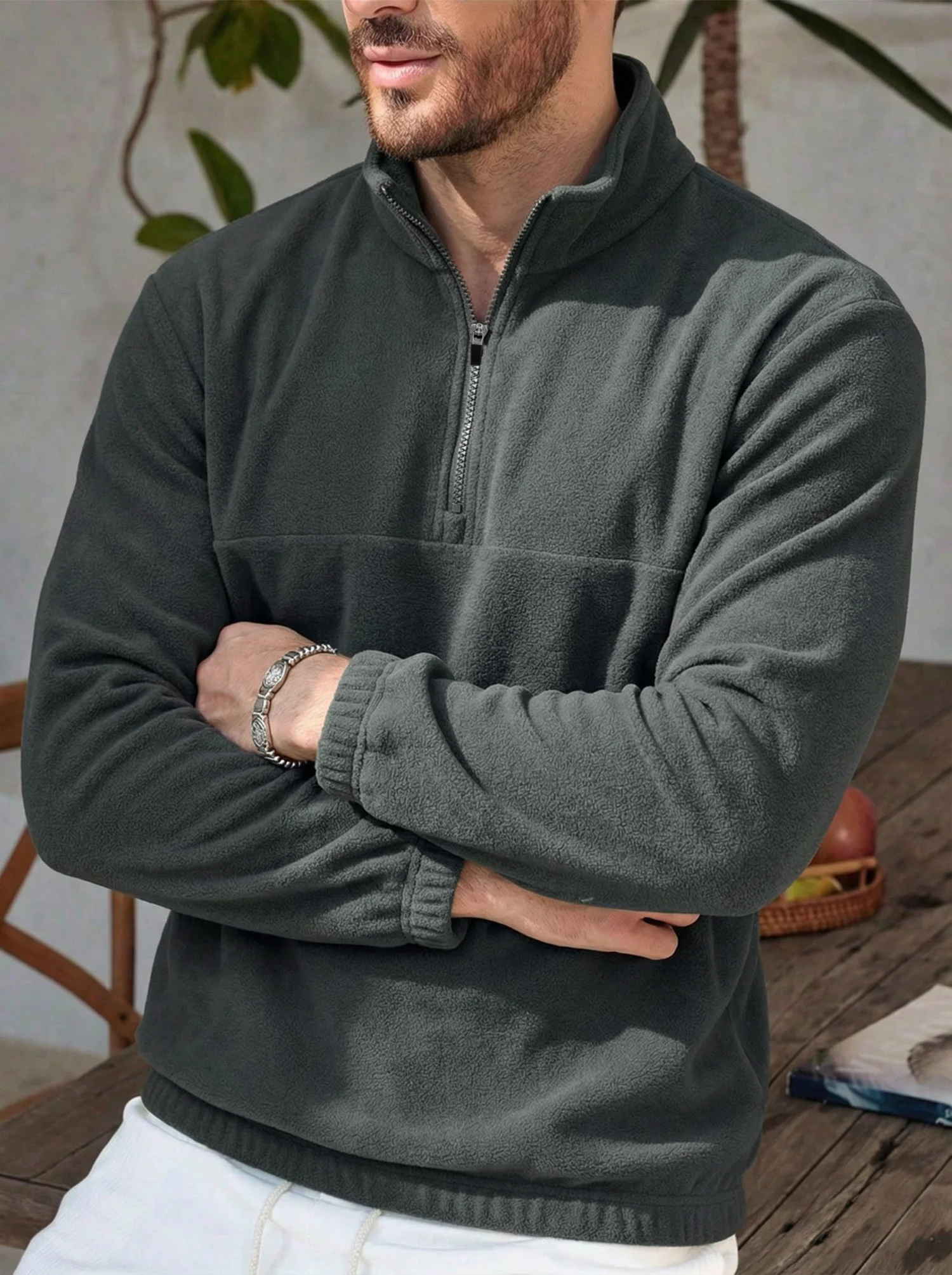European and American style men's fleece hoodie with half zipper loose fit pullover, a popular foreign trade item