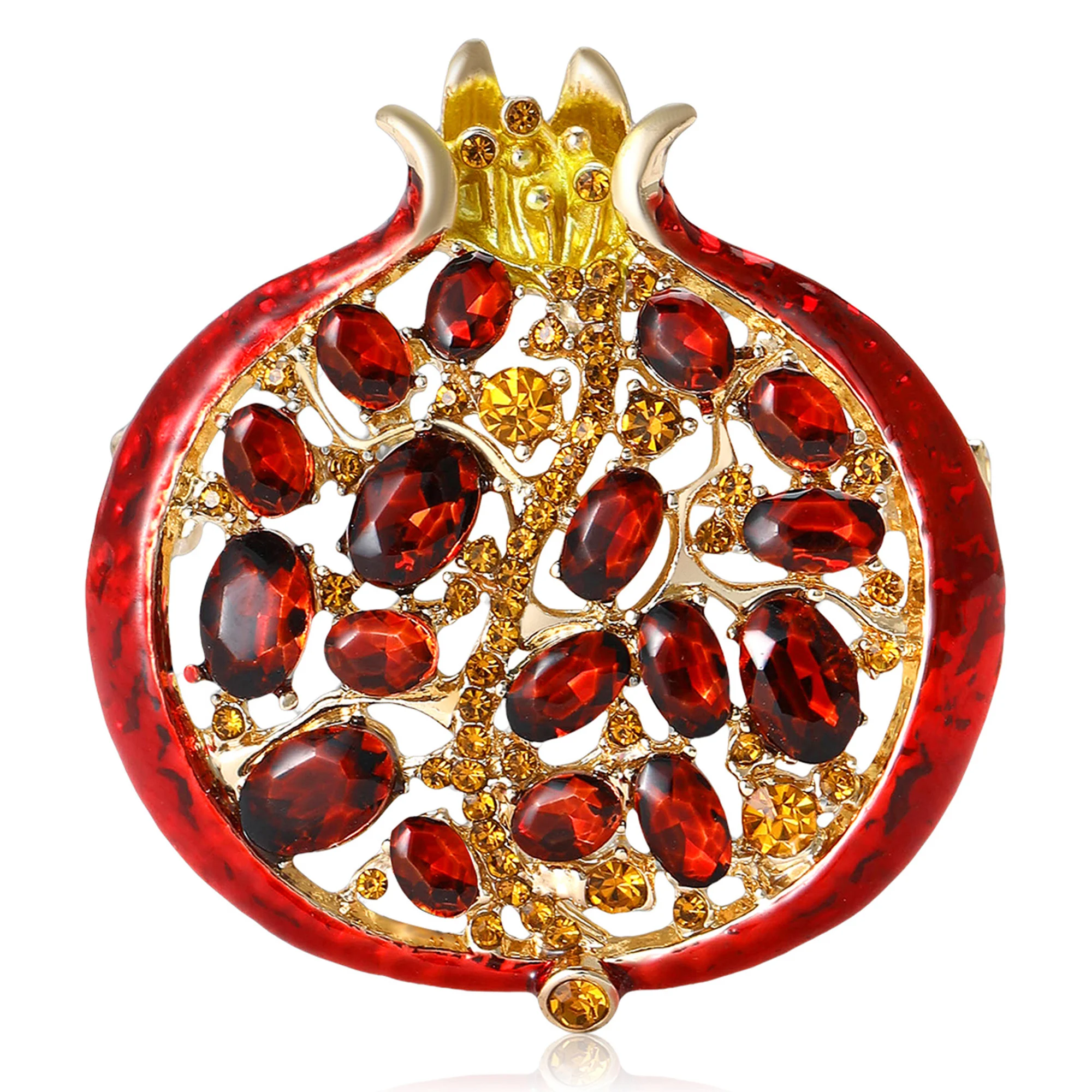 

Beaut&Berry Luxury Rhinestone Pomegranate Brooches for Women Enamel Fruit Plant Pins Casual Party Accessories New Gifts Friends