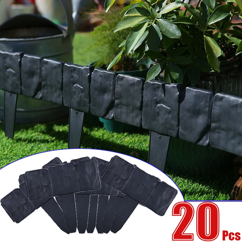 

20pcsGarden Plastic Fence Edging Barrier Imitation Stone Plastic Fence Panels Flowerbed Patio Yard Lawn Outdoor Landscape Border