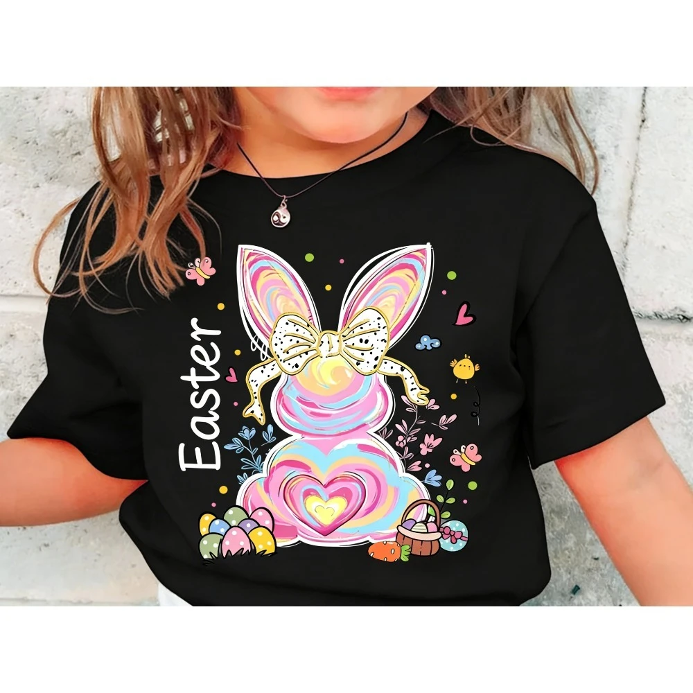 

Girls Easter Shirt Cute Easter Bunny Graphic Tee Happy Easter Children Tshirt Modern and Trendy Holiday Casual Cotton Tops