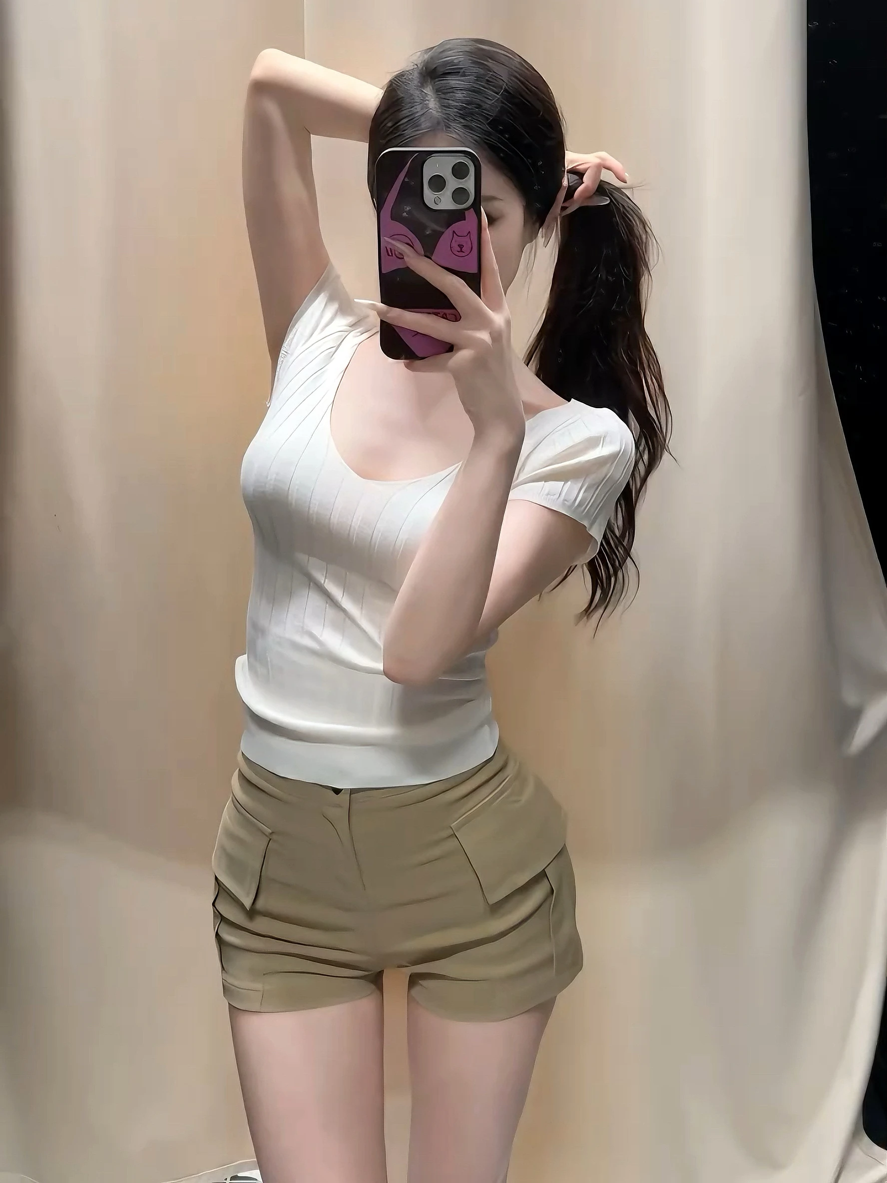 

Textured Lazy V-Ne Knitted T-irt High Waist Wrapped orts Casual Summer Women's Set ket Design Commute Sle ort Sl...