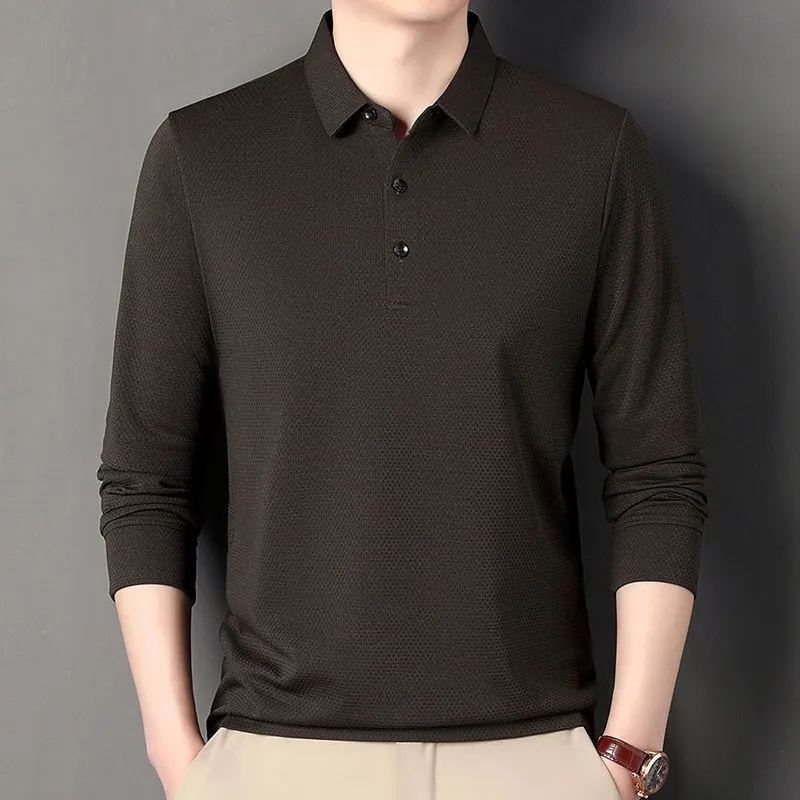 polo shirt men high quality autumn new Men's Long sleeve polo shirt Solid color Middle age business casual mens polo shirt 2402