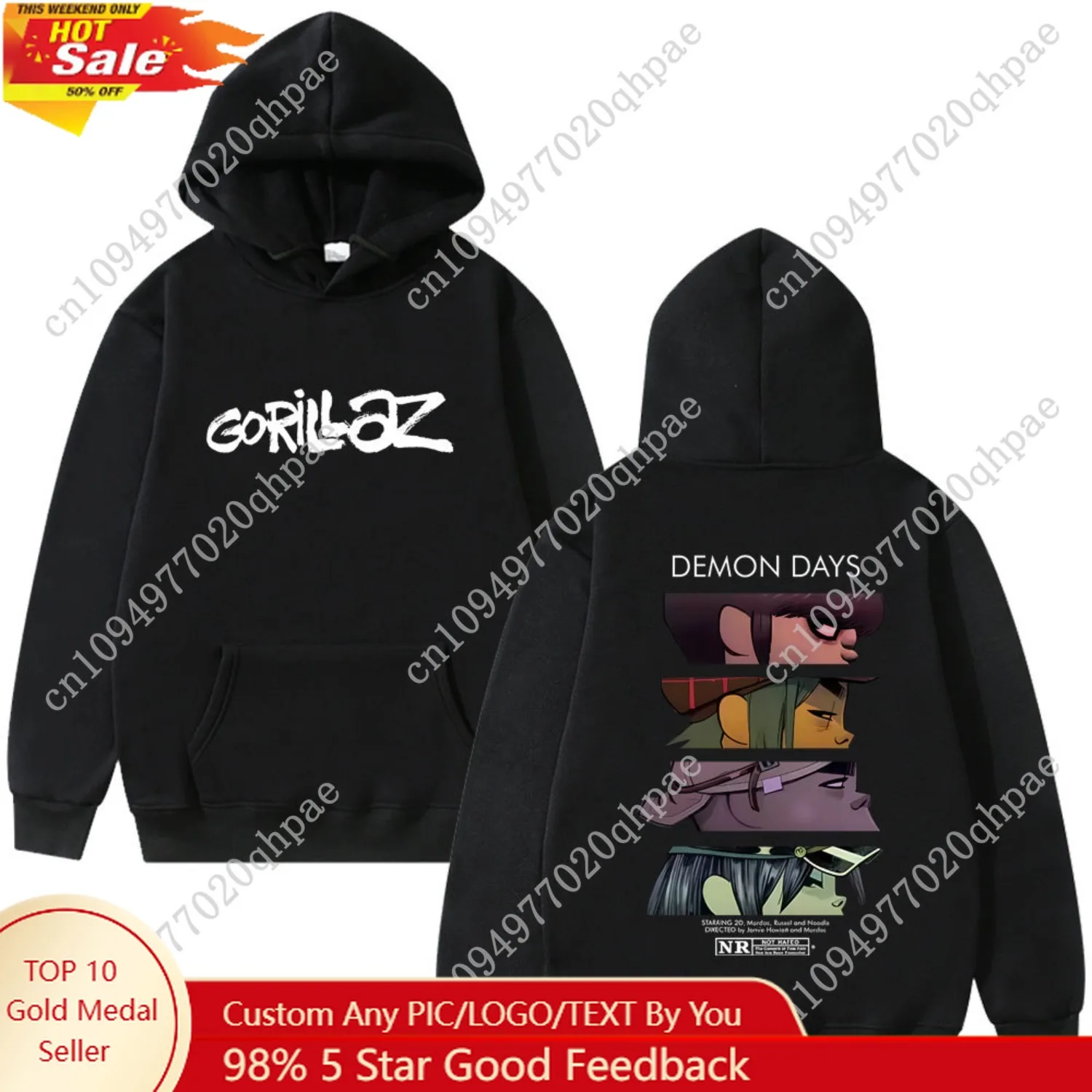 

Rock Band Gorillaz Demon Days Eyes Print Hoodie Men Women Hip Hop Fashion Oversized Streetwear Male Casual Fleece Cotton Hoodies