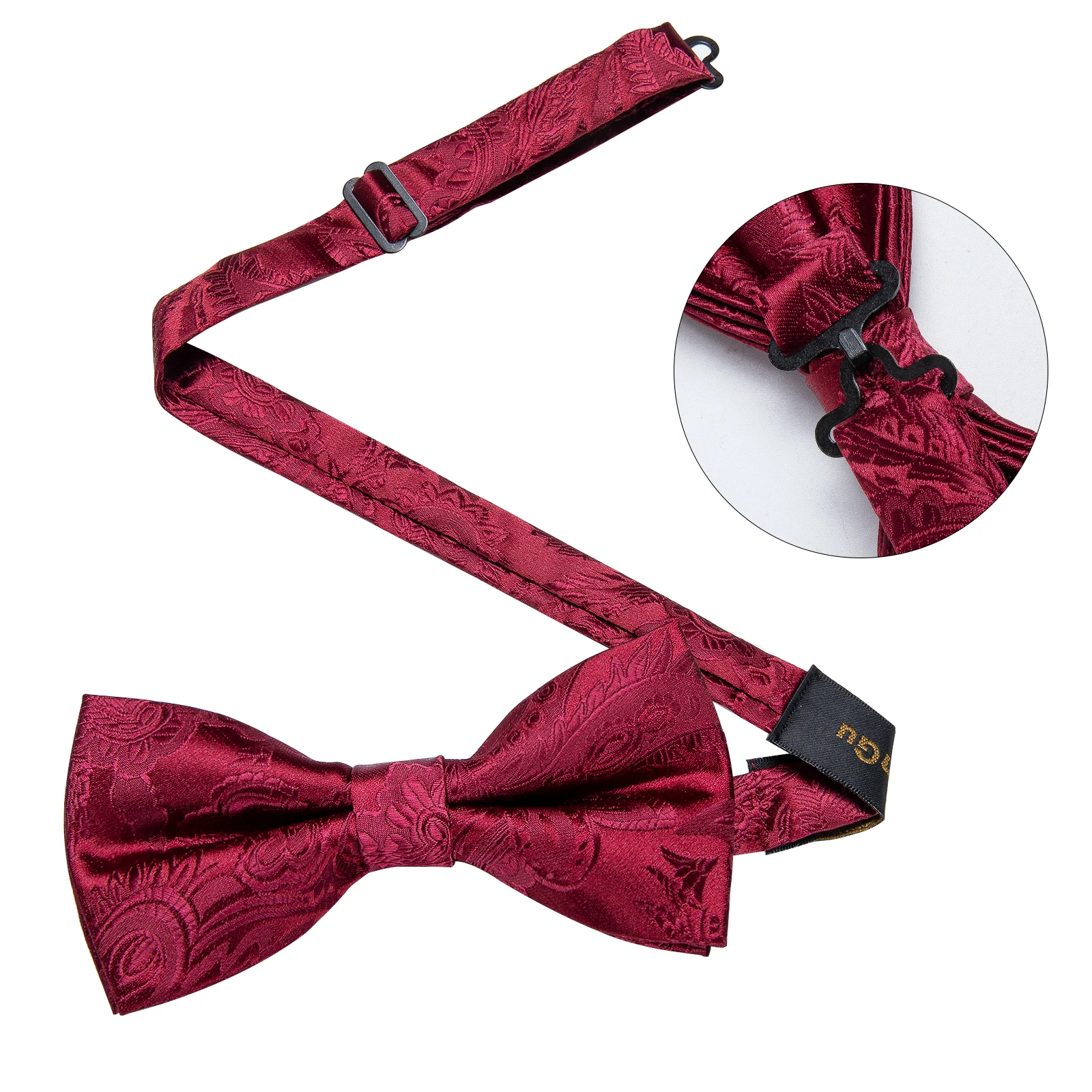 Hochzeitsfliege für Herren, klassisch rot, vorgebundene Fliege, Manschettenknöpfe, Ansteckblume, Set für Partys, Schmetterlingsknoten, Geschenk, Herren-Accessoires – Detail 11