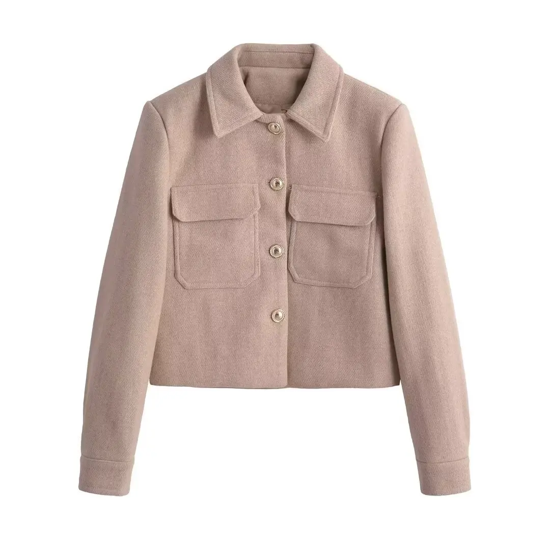 

Faionable Wool Blend Suit Jaet Women's ort Outerwear Versatile Sli Design Spring Autumn Seasonal Long Sve Button...