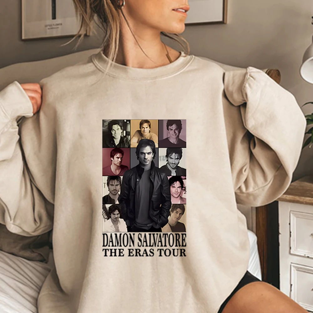 

Retro Mystic Falls Sweatshirt Damon Salvatore Shirt Eras Tour Shirts Salvatore Sweater Long Sleeve Sweatshirts Casual Pullovers