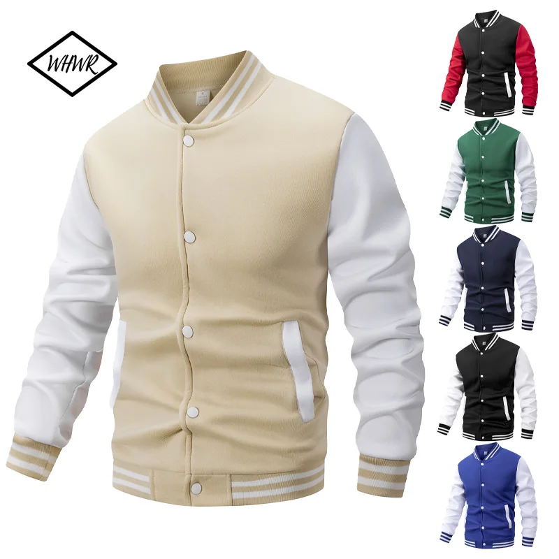 

Autumn Winter Men's Baseball Jacket Fleece American Retro Solid Color Casual Collar Button Flight Coat Trendy Outerwear S-XXXL