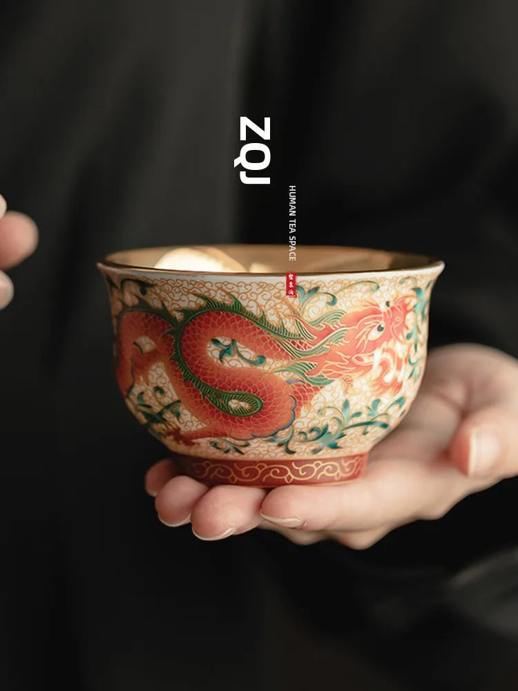 

Эмалированная чайная чашка Ele с позолотой, с изображением дракона и феникса, для домашнего использования, винтажный стиль, из набора для чаепития Sle Cerc, из материкового Китая