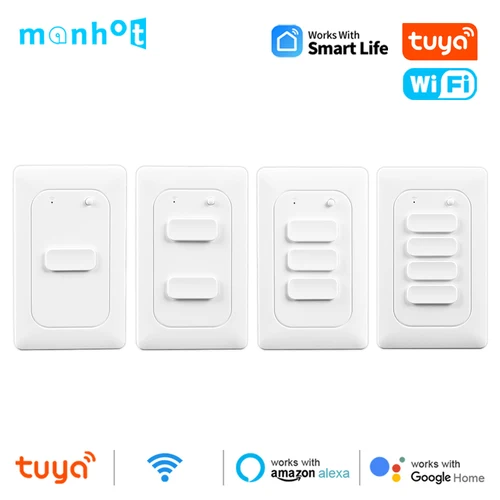Tuya WiFi interruptor de luz inteligente botón pulsador interruptor de pared sin cable neutro US Smart Life 1-4 Gang Control de voz Alexa Google Home