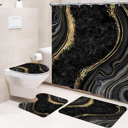 4pcs Set Doormat Shower Curtain with Non-Slip Rugs Toilet Seat Cover Bath Carpet Durable Waterproof Bathroom Home Entrance Decor