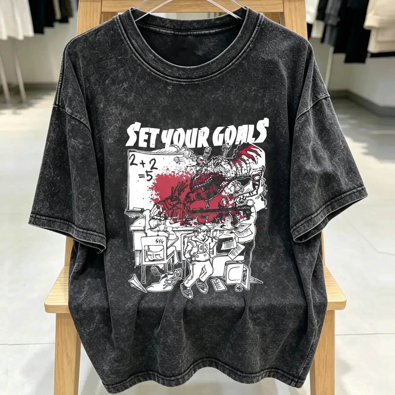 washed T Shirt Set Your Goals Math Vintage Brand New Never Worn Licensed OG S SYG long or short sleeves vintage Washed