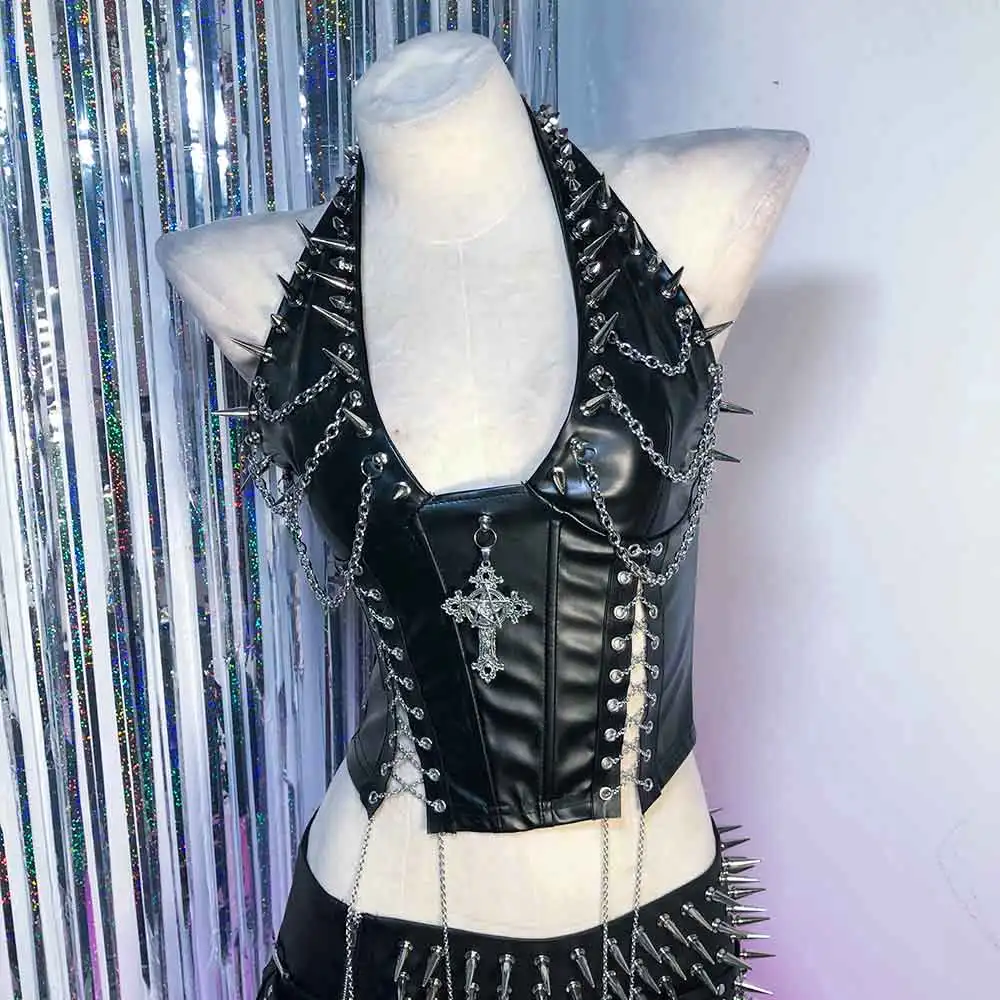 

Гранж-топы с заклепками и шипами в стиле Харадзюку Y2K, кавайные готические майки для подростков в стиле E-Girls, клубная одежда в стиле эмо, панк-рок 90-х, ручная работа, DIY, готика