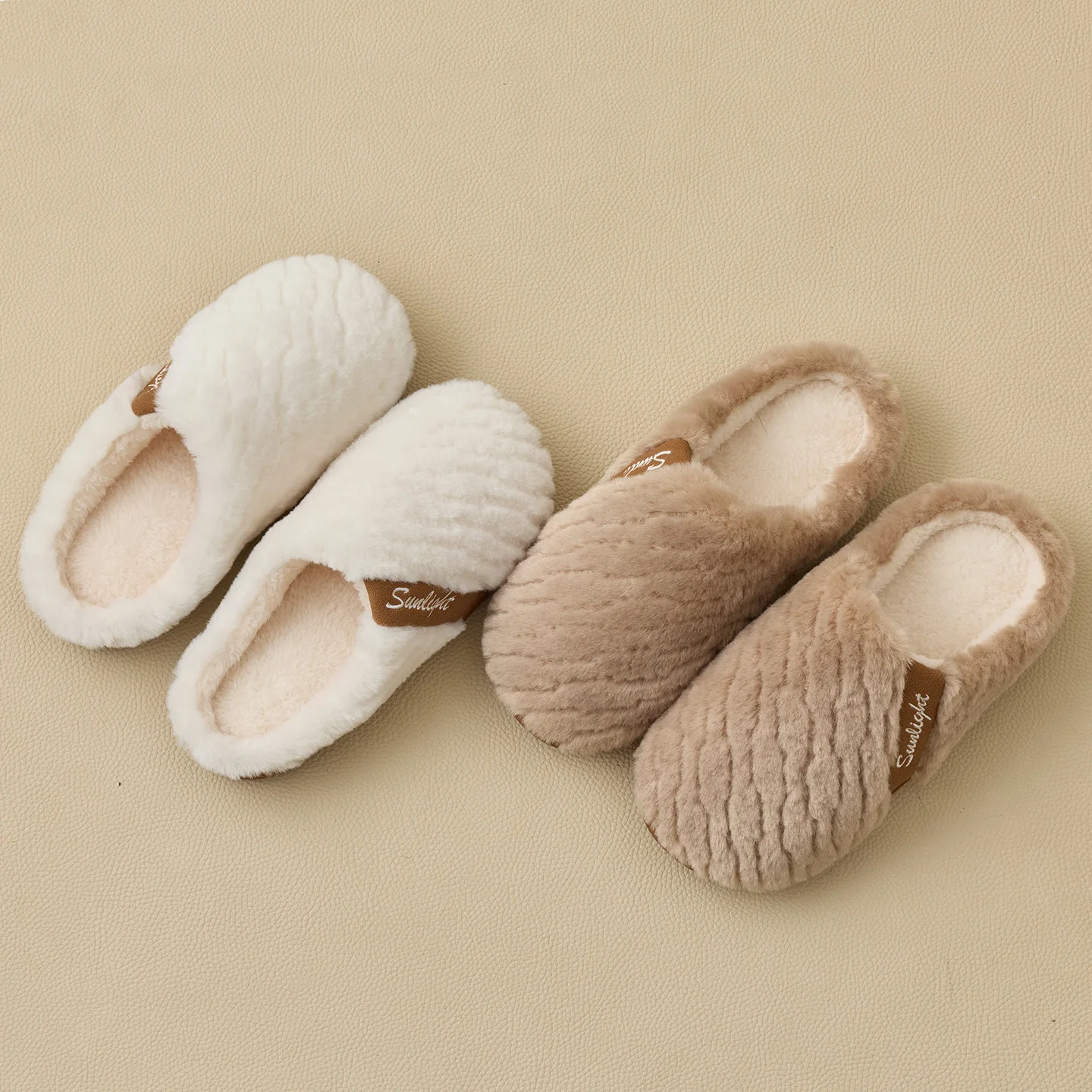 Closed Toe Fluffy Plush Slippers, Winter Non-Slip Warm Fleece Lined Indoor Couple House Shoes