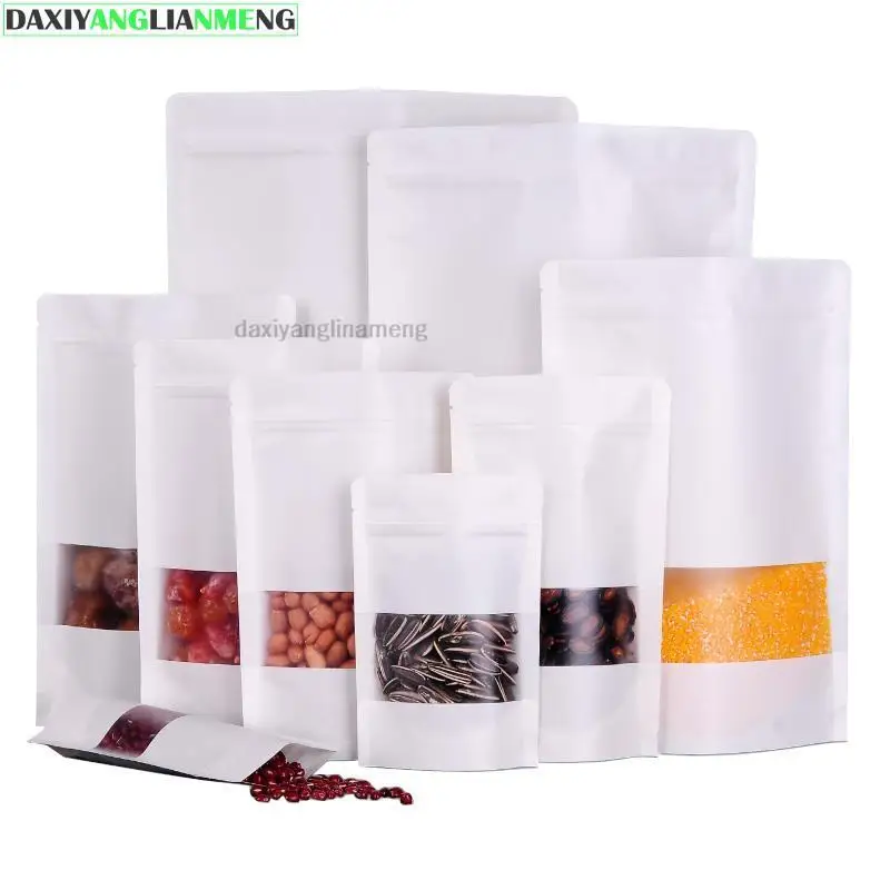 

100pcs/lot 7sizes White Kraft Paper Packaging Bag Frosted Stand Up Zipper Packing Bags Zipper Lock Retailer Package