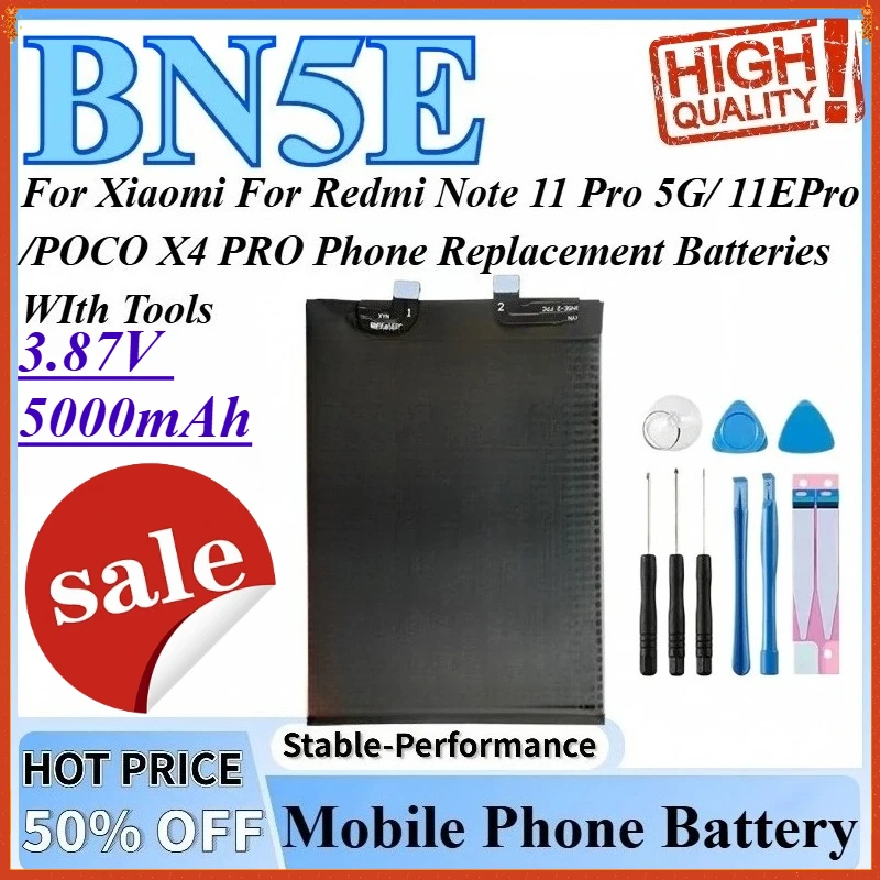 

Сменный аккумулятор BN5E 3,87 В, 5000 мАч для Xiaomi Redmi Note 11 Pro 5G/POCO X4 PRO/11EPro, аккумуляторы для телефонов с инструментами