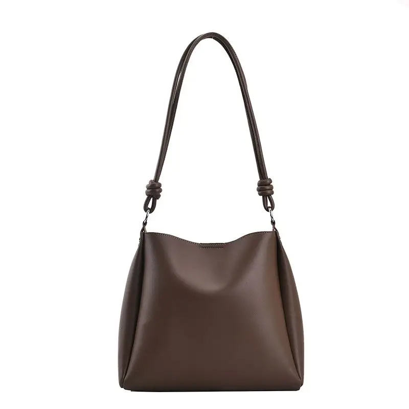 Bolsos de hombro de cuero PU para mujer, bolso de mano sólido, monedero elegante, bolsos con asa para el trabajo, negro y marrón