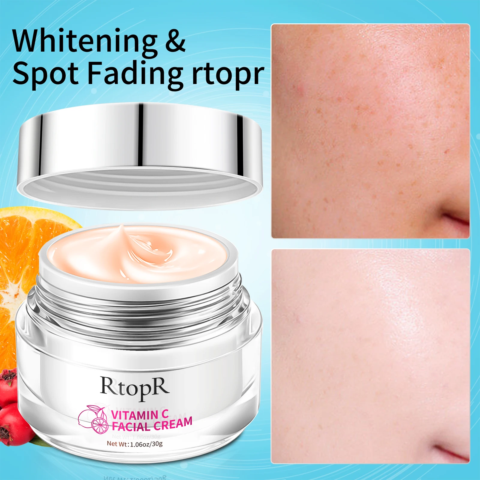 RtopR Vitamin C Face Cream Whitening Brightening Gentle Nourishing Moisturizing Melanin Reduction Fine Lines Rejuvenating Skin