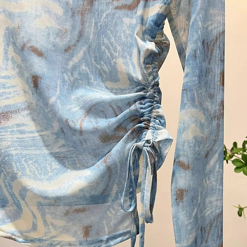 Retro Tie Dye Me Sun Protection Long Sve T-irt Design Sensation Summer Vaion Irregular Dstring Design Women's Top