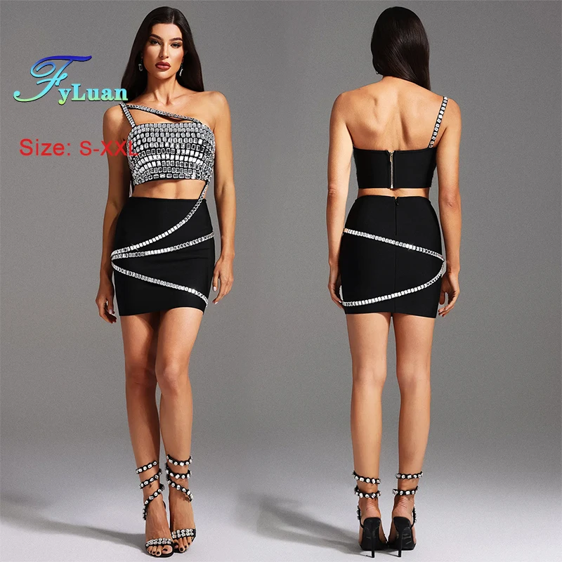 Conjunto de falda corta para mujer, Tops con hombros inclinados y minifalda con temperamento, vestidos de graduación, conjunto de dos piezas, novedad de verano 2025