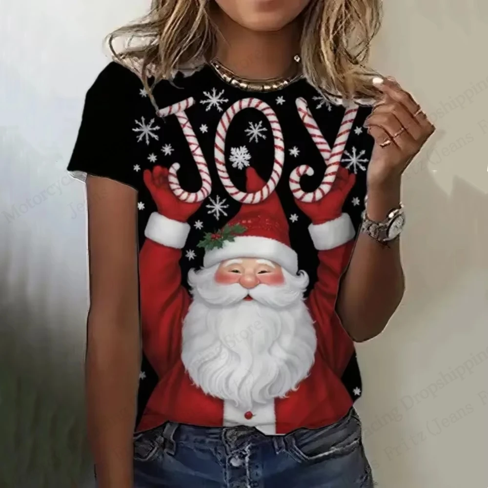 Funny Santa Claus Christmas 3D Print T-shirt Women Fashion Casual Oversized Short Sleeve Tshirt Snowman Tops Tees Lady Clothes